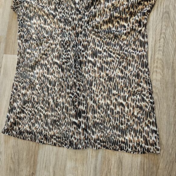 Vtg Leopard Print Mesh Babydoll Blouse Top Womens L Brown Boho Y2K Cheetah Girls - Picture 4 of 9